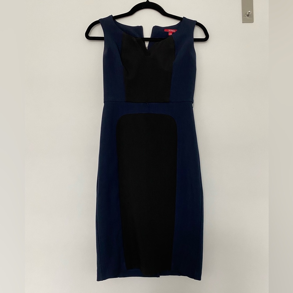 Like new navy blue and black fitted dress with belt hoops